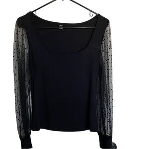 Black Polka dot see through long sleeve top size large